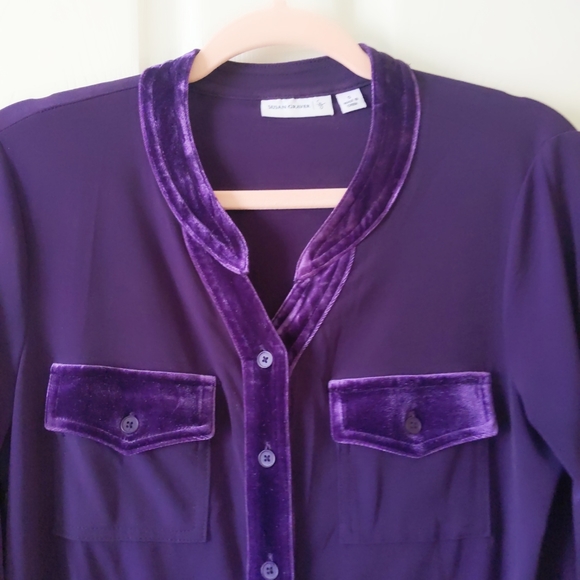 Susan Graver Purple Velour Trim Tunic Shirt size Small - Picture 5 of 8